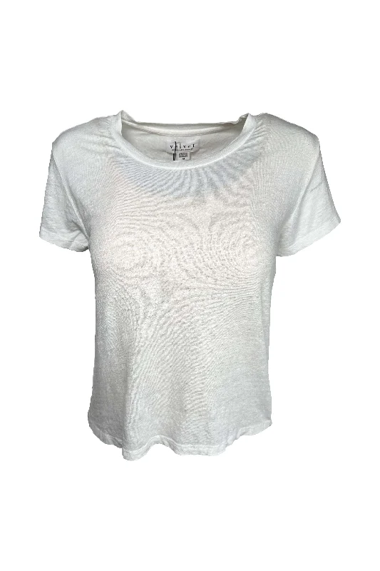 Velvet by Graham & Spencer Casey Crew Neck Linen Knit Tee | White Mesh Blend Leather Blend Suede Blend Velvet by Graham & Spencer Casey Crew Neck Linen Knit Tee | White Mesh Blend Leather Blend Suede Blend