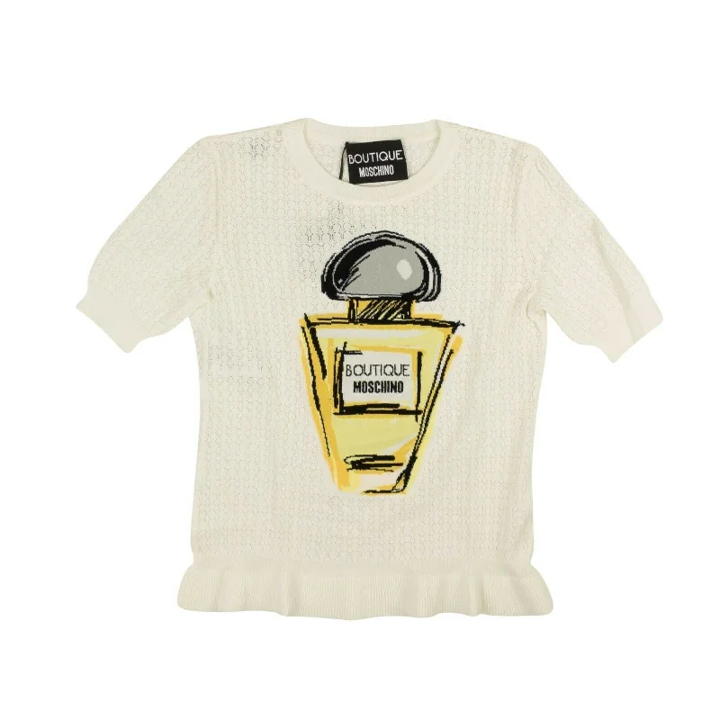 White Short Sleeve Pointelle Perfume Shirt Elegant Classic Vintage