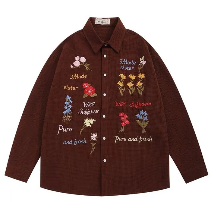 Wildflowers Embroidery Shirt Beaded Sequined Faux Fur