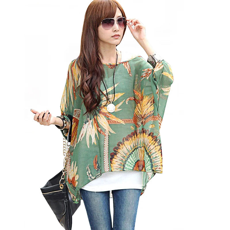 Women's Chiffon Blouse Fashion Designer 4-6XL Printed T-Shirts (Plus Size) Fleece Nylon Spandex