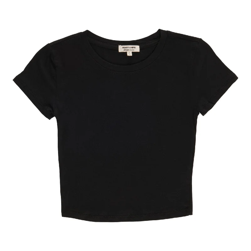 Women's Cropped Crew Neck Tee Satin Blend Silk Blend Wool Blend