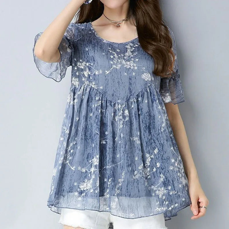 Women's Floral 6XL Blouses Tops Fashion Designer T-Shirts (Plus Size) Mesh Blend Leather Blend Suede Blend Women's Floral 6XL Blouses Tops Fashion Designer T-Shirts (Plus Size) Mesh Blend Leather Blend Suede Blend