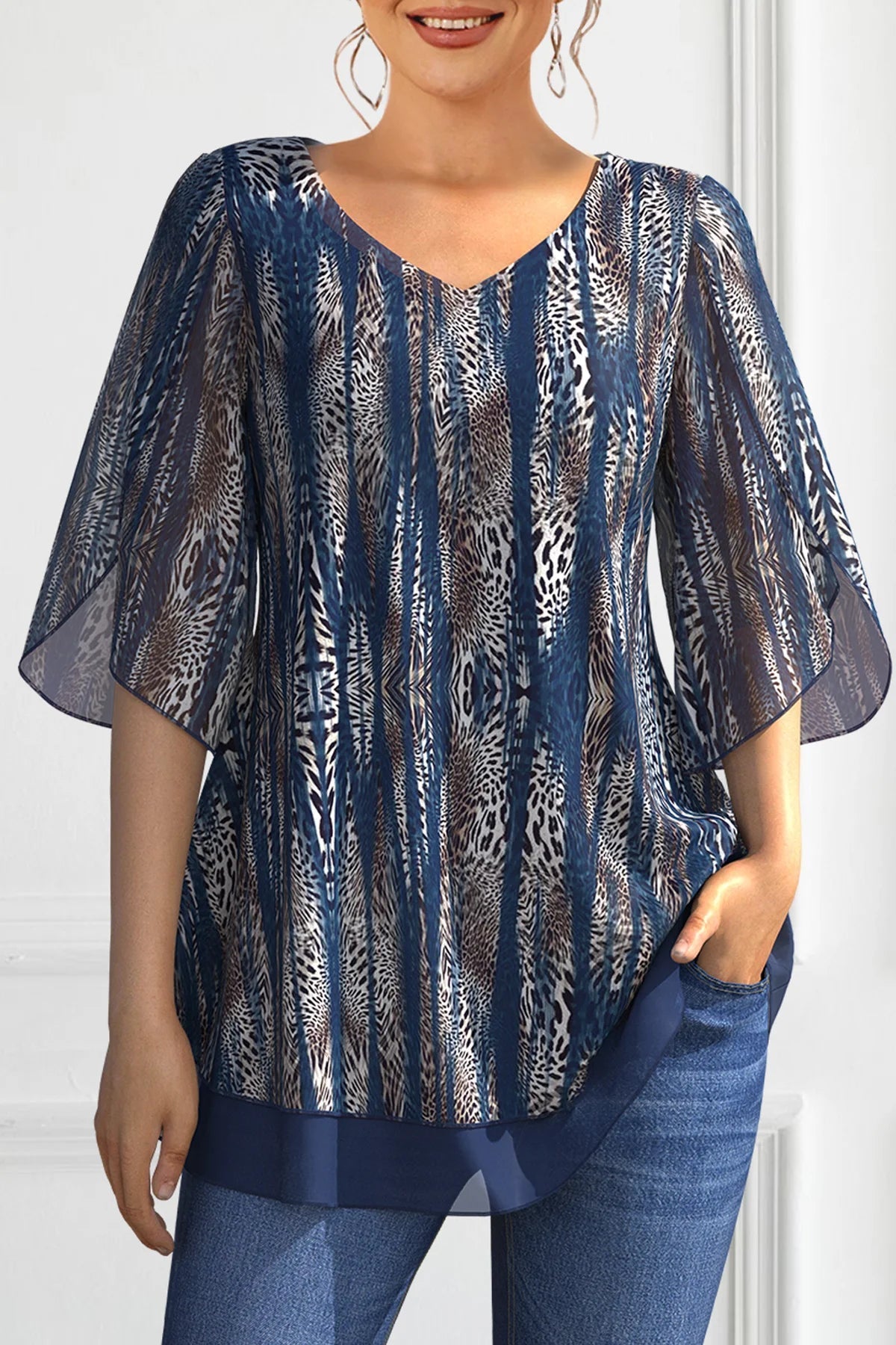 Women's Mesh Overlay Fashion Designer 5XL Leopard T-Shirts (Plus Size) Zippered Front Buttoned Front Snap Front Women's Mesh Overlay Fashion Designer 5XL Leopard T-Shirts (Plus Size) Zippered Front Buttoned Front Snap Front