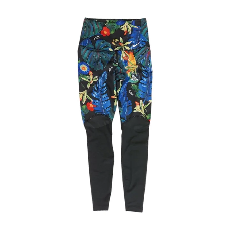 Multi Tropical Leggings Elegant Shiny Black Leggings