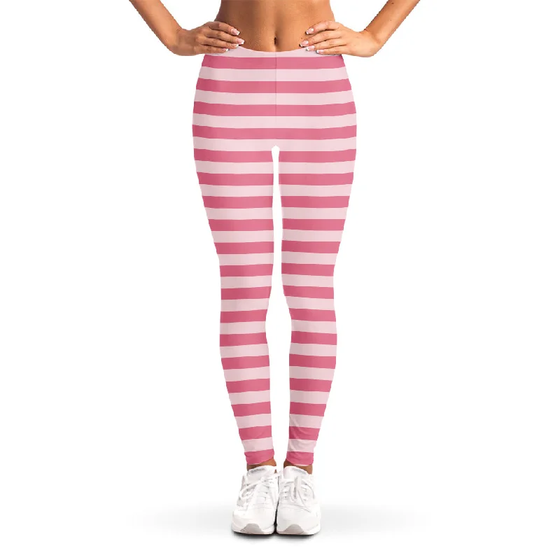 Pink Striped Pattern Print Women's Leggings Elegant Metallic Leggings
