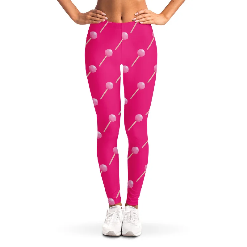 Pink Sweet Lollipop Pattern Print Women's Leggings Trendy Sports Performance Leggings