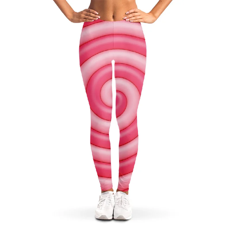 Pink Swirl Lollipop Print Women's Leggings Trendy Mesh Leggings