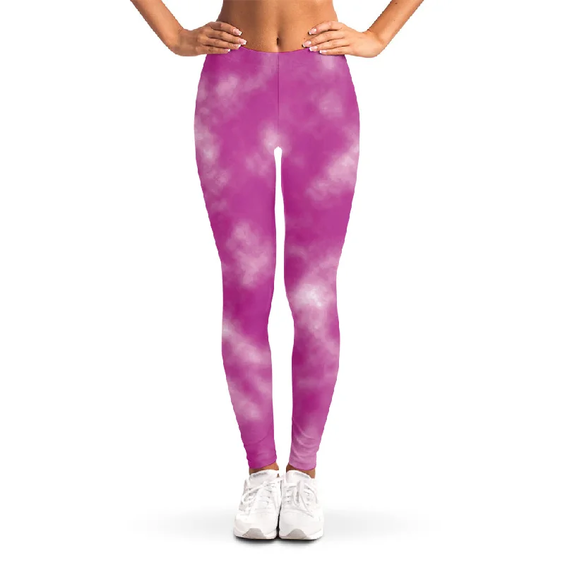 Pink Tie Dye Print Women's Leggings Comfortable Compression Leggings