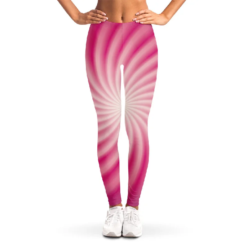 Pink Whirlpool Spiral Print Women's Leggings Chic Workout Leggings