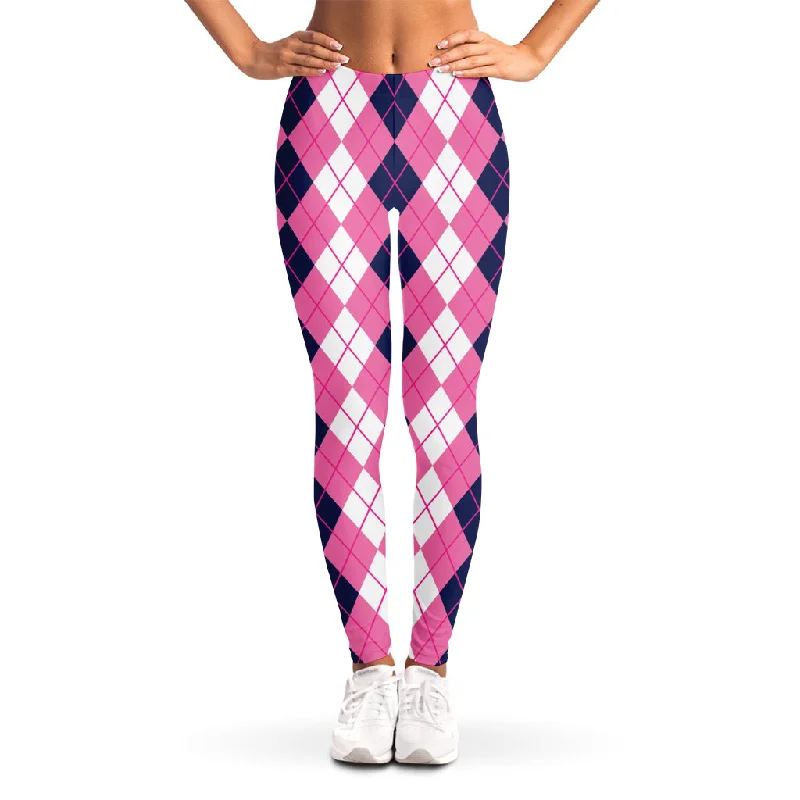 Pink White And Blue Argyle Pattern Print Women's Leggings Stylish Printed Sport Leggings Pink White And Blue Argyle Pattern Print Women's Leggings Stylish Printed Sport Leggings