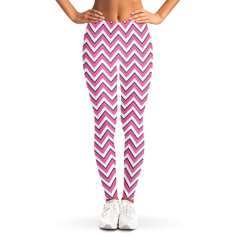 Pink White And Navy Chevron Print Women's Leggings Cozy Cotton Leggings