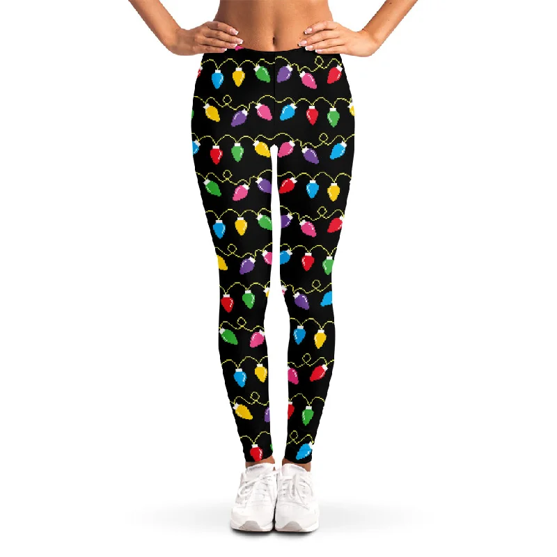 Pixel Christmas Lights Print Women's Leggings Cozy Textured Workout Leggings