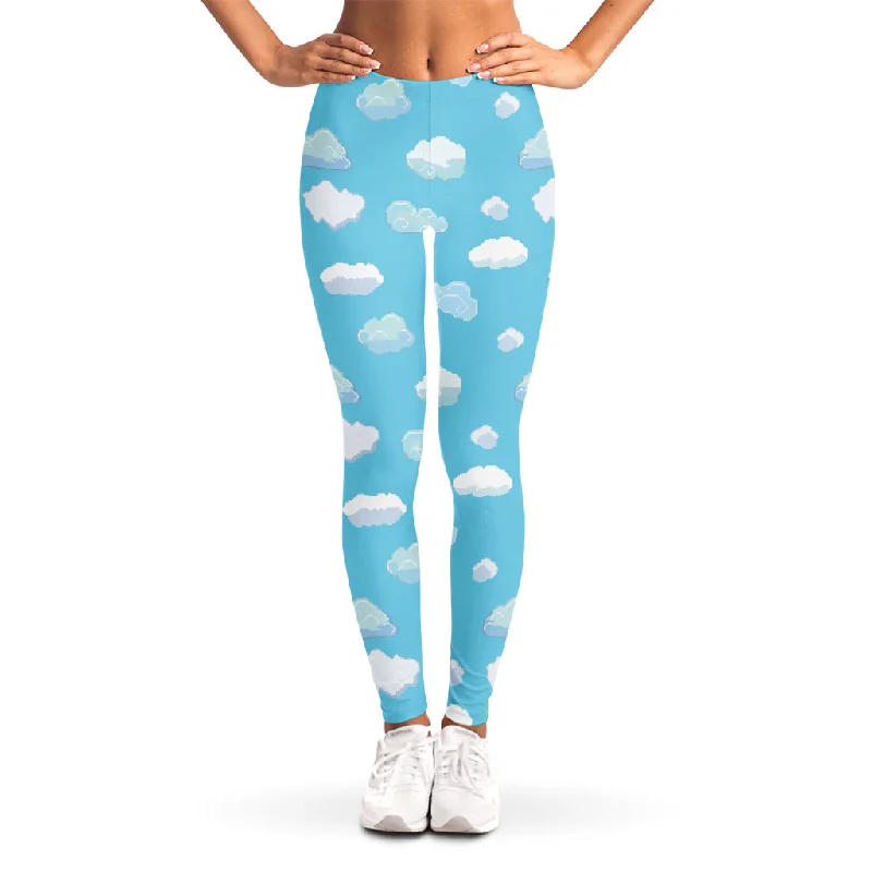 Pixel Cloud Pattern Print Women's Leggings Trendy Minimalist Leggings