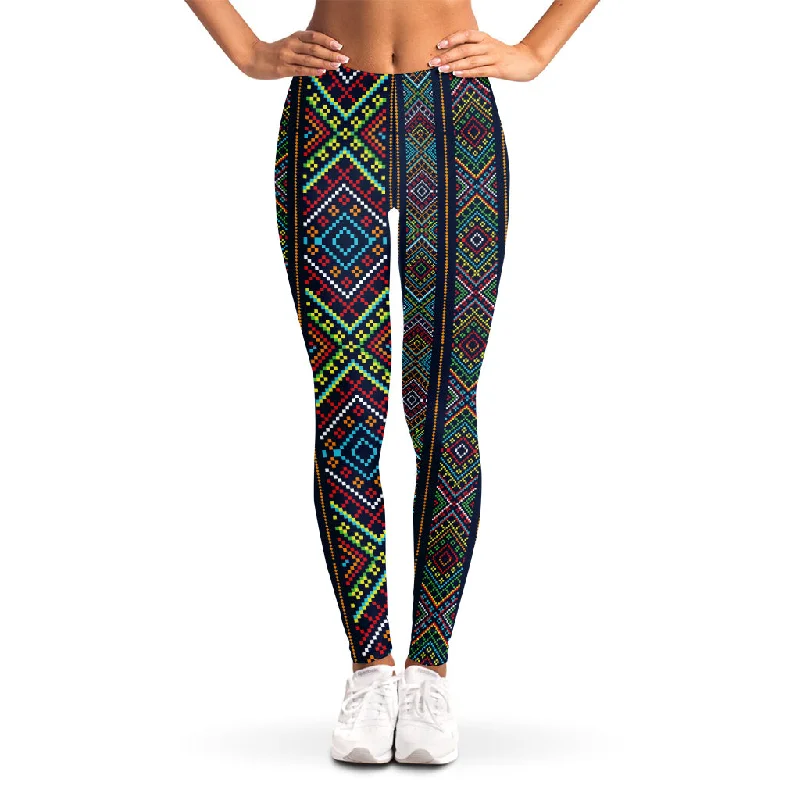 Pixel Ethnic Pattern Print Women's Leggings Cozy Yoga Compression Leggings