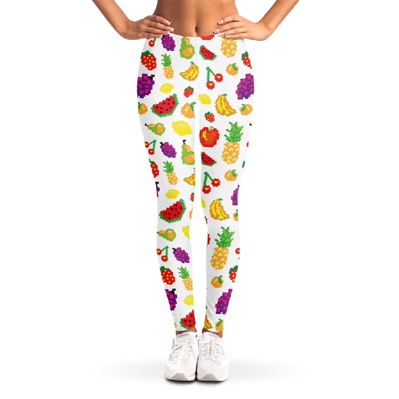 Pixel Fruits Pattern Print Women's Leggings Fashionable Fitted Workout Leggings