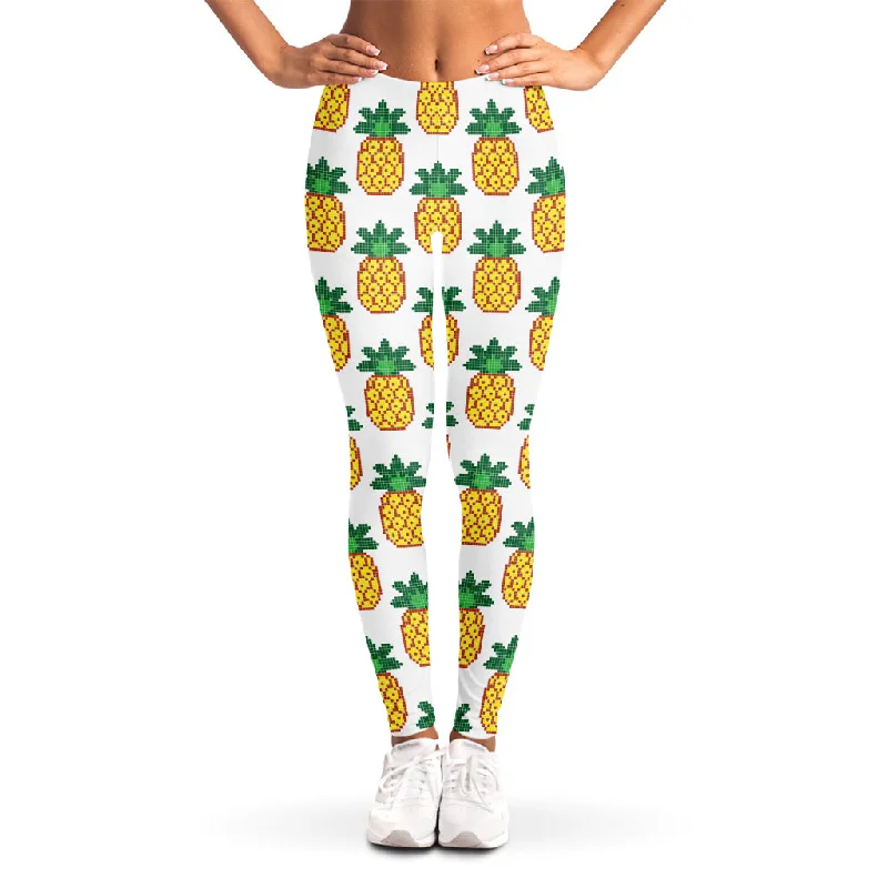 Pixel Pineapple Pattern Print Women's Leggings Trendy High-Compression Leggings