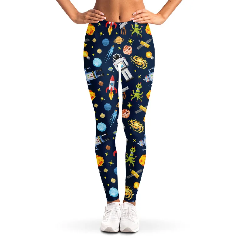 Pixel Space Pattern Print Women's Leggings Fashionable High-Rise Workout Leggings