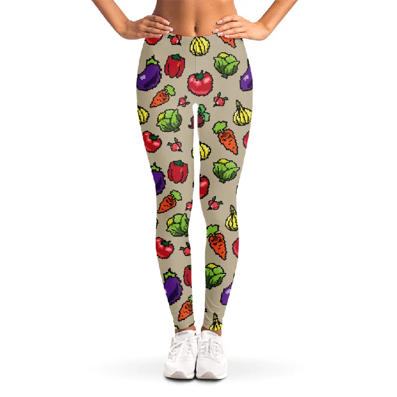 Pixel Vegetables Pattern Print Women's Leggings Comfortable Slim Fit Leggings