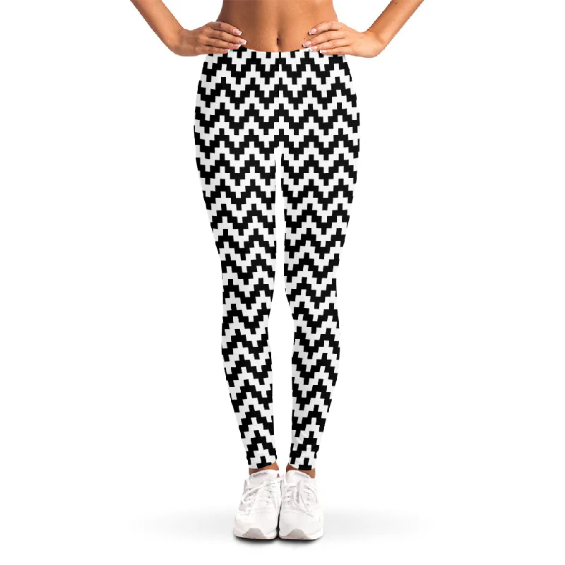 Pixel Zigzag Pattern Print Women's Leggings Trendy Cold Weather Tights