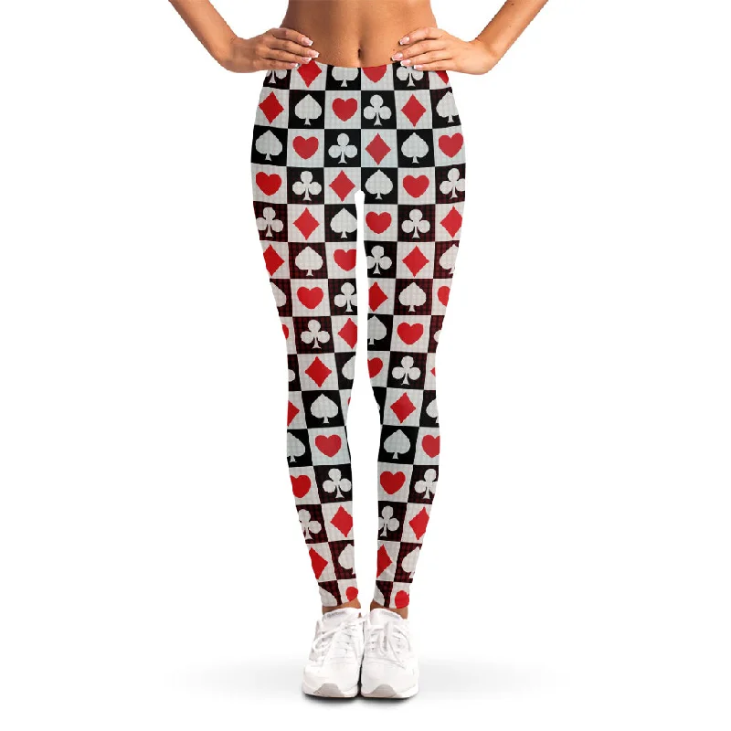 Playing Card Suits Check Pattern Print Women's Leggings Fashionable Plus-Size Activewear Playing Card Suits Check Pattern Print Women's Leggings Fashionable Plus-Size Activewear
