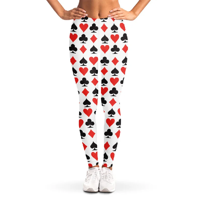 Playing Card Symbols Pattern Print Women's Leggings Trendy Foil Finish Leggings