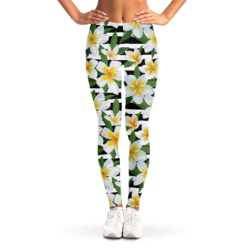 Plumeria Flower Striped Pattern Print Women's Leggings Fashionable Quick-Dry Leggings Plumeria Flower Striped Pattern Print Women's Leggings Fashionable Quick-Dry Leggings