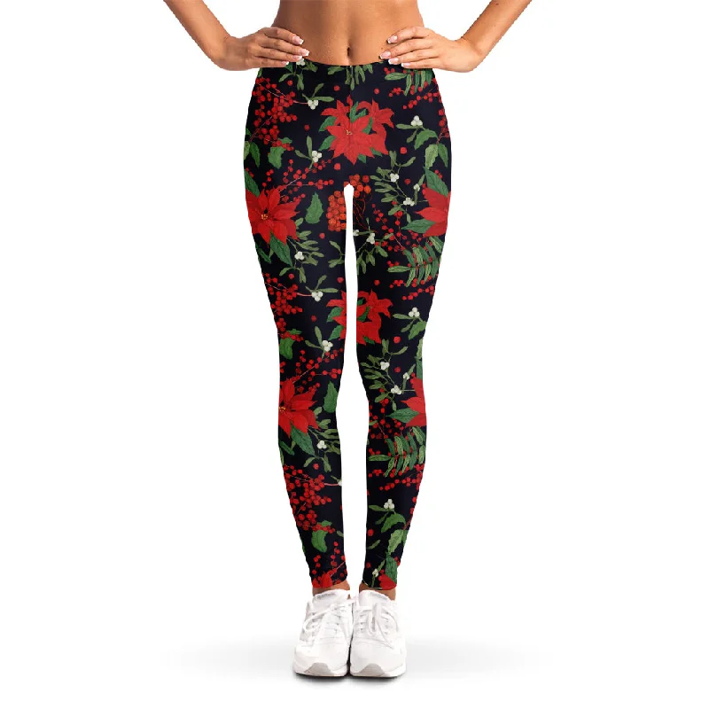 Poinsettia Flower Pattern Print Women's Leggings Stylish Stretch Pants Leggings