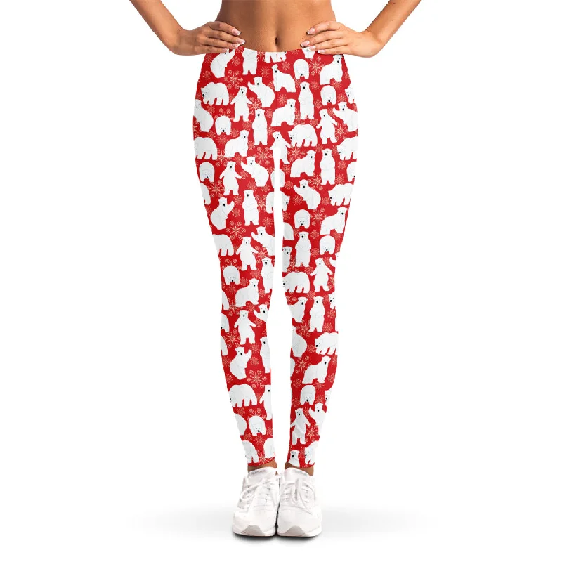 Polar Bear And Snowflake Pattern Print Women's Leggings Comfortable Power Mesh Leggings Polar Bear And Snowflake Pattern Print Women's Leggings Comfortable Power Mesh Leggings