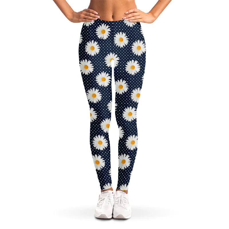 Polka Dot Daisy Floral Pattern Print Women's Leggings Trendy Color Block Leggings