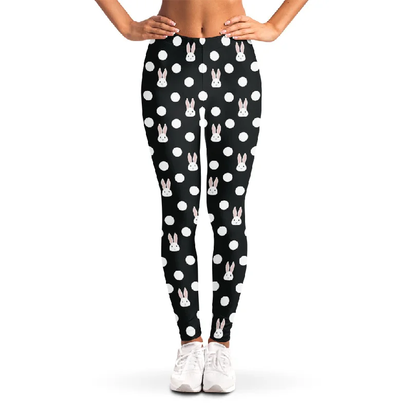 Polka Dot Rabbit Pattern Print Women's Leggings Elegant Satin Finish Leggings