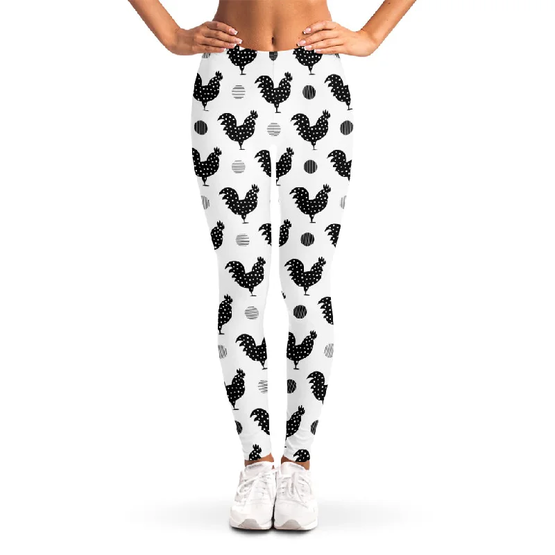 Polka Dot Rooster Pattern Print Women's Leggings Trendy Tie-Dye Leggings