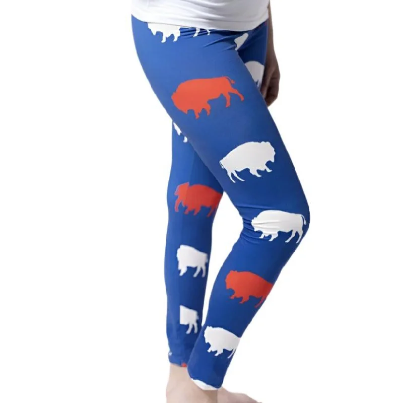 Red and Blue Buffalo Woman's Leggings Size 4-10 S/M Stylish Ankle-Length Leggings