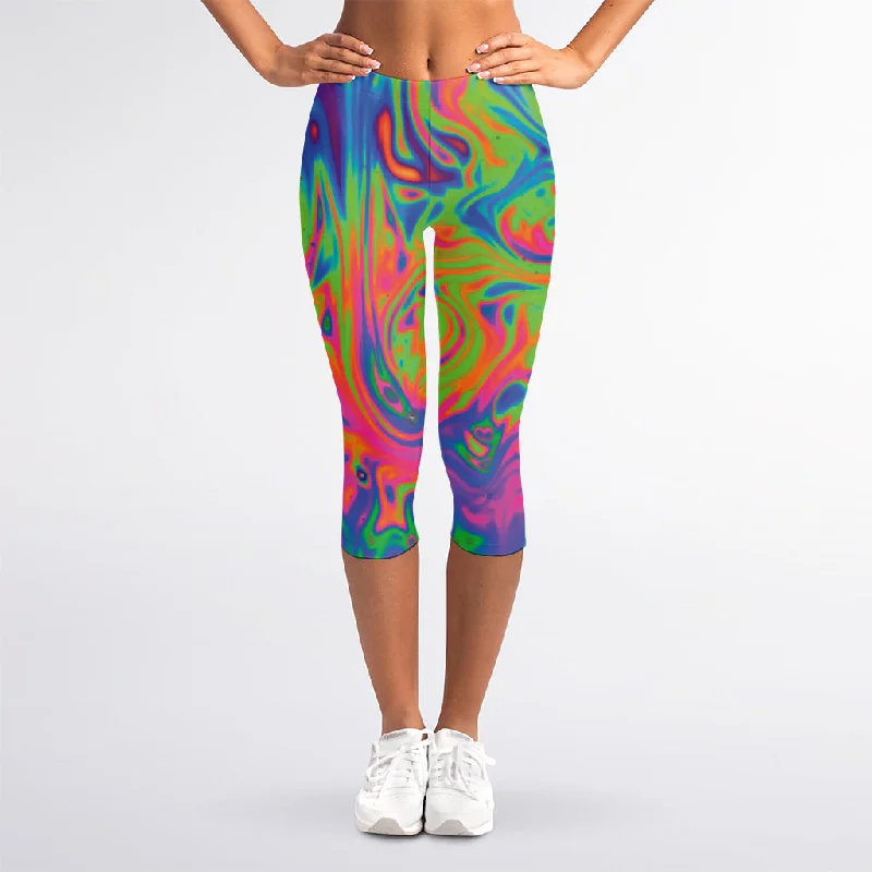 Psychedelic Bubble Print Women's Capri Leggings Comfortable Capri-Length Leggings