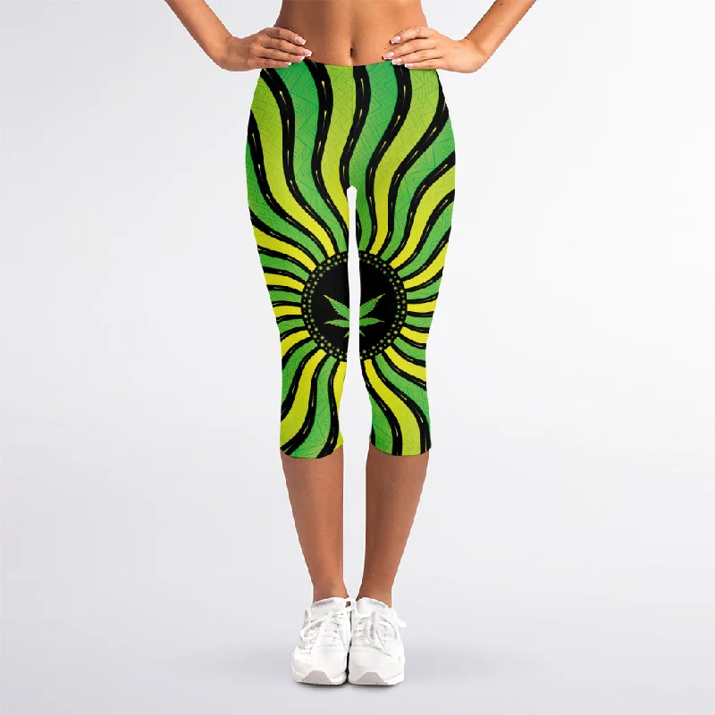 Psychedelic Cannabis Leaf Print Women's Capri Leggings Comfortable Plus Size Leggings Psychedelic Cannabis Leaf Print Women's Capri Leggings Comfortable Plus Size Leggings