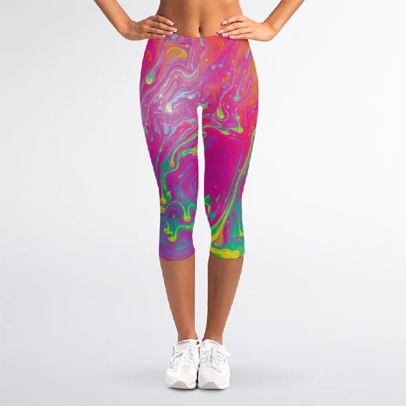 Psychedelic Formed Print Women's Capri Leggings Comfortable Workout Fitness Leggings