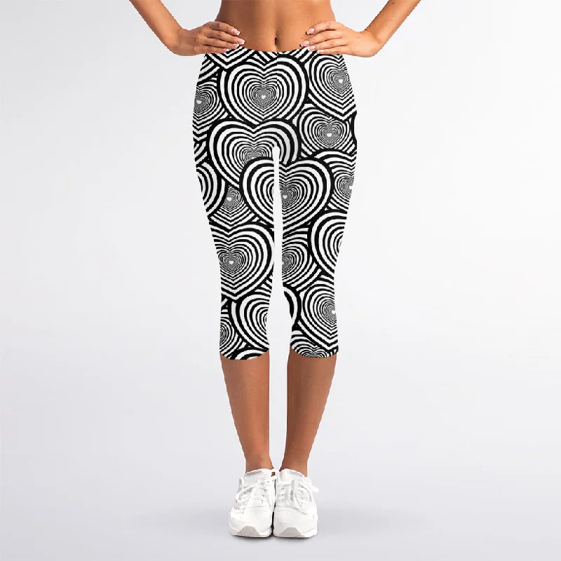 Psychedelic Heart Pattern Print Women's Capri Leggings Trendy Full-Length Leggings