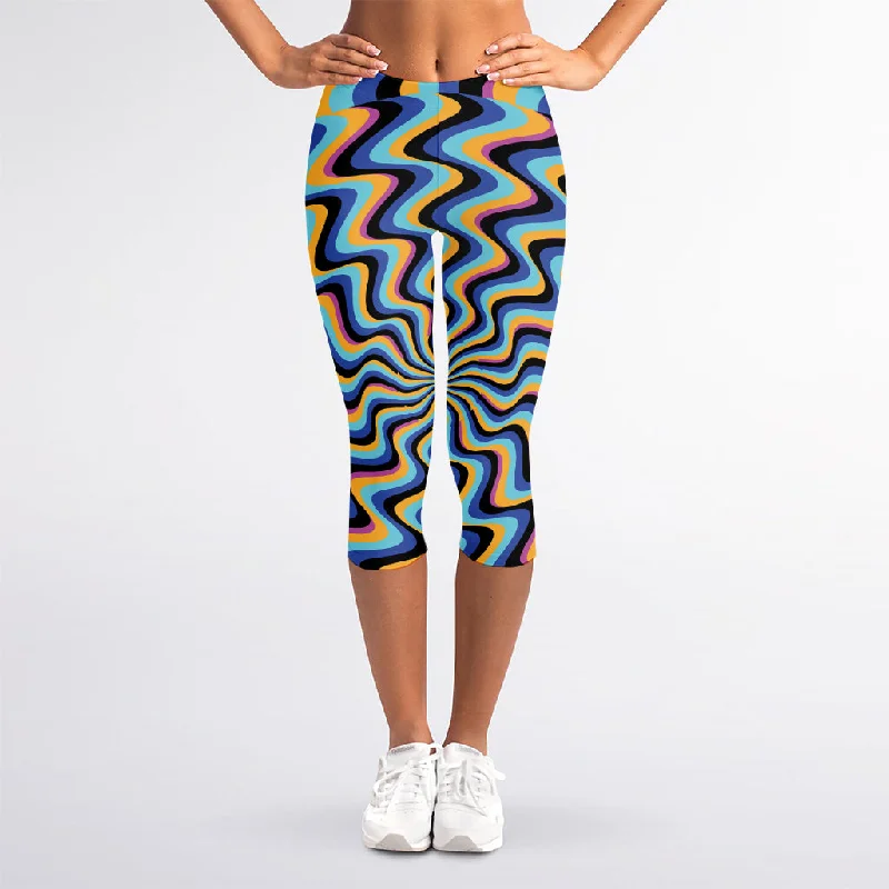 Psychedelic Illusory Motion Print Women's Capri Leggings Stylish Yoga Leggings