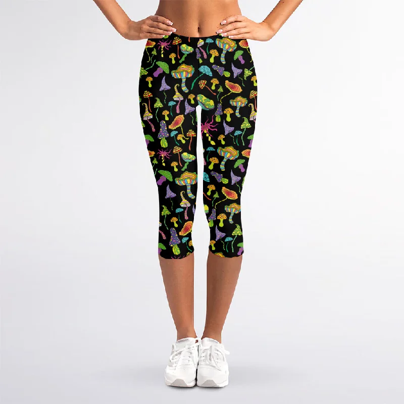 Psychedelic Mushroom Pattern Print Women's Capri Leggings Elegant Casual Fit Leggings Psychedelic Mushroom Pattern Print Women's Capri Leggings Elegant Casual Fit Leggings