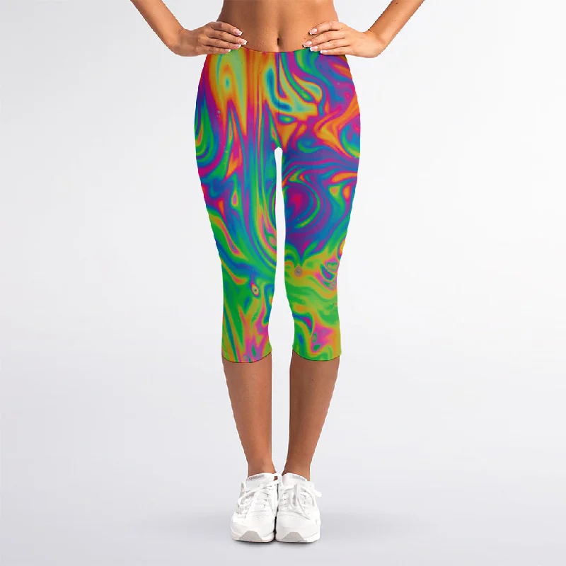 Psychedelic Surface Print Women's Capri Leggings Comfortable Slip-On Compression Leggings Psychedelic Surface Print Women's Capri Leggings Comfortable Slip-On Compression Leggings