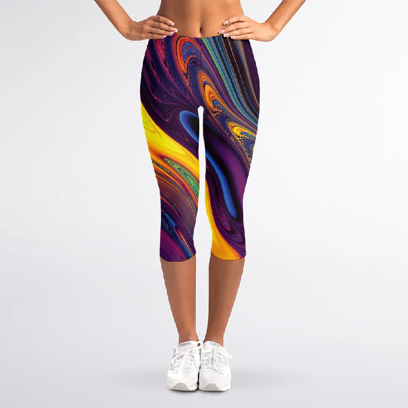 Psychedelic Trippy Fractal Print Women's Capri Leggings Trendy Seamless Sports Leggings Psychedelic Trippy Fractal Print Women's Capri Leggings Trendy Seamless Sports Leggings