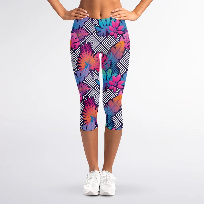 Psychedelic Tropical Aloha Pattern Print Women's Capri Leggings Stylish Capri Leggings Psychedelic Tropical Aloha Pattern Print Women's Capri Leggings Stylish Capri Leggings