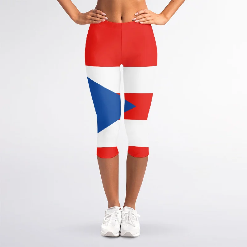 Puerto Rican Flag Print Women's Capri Leggings Fashionable Embroidered Detail Leggings Puerto Rican Flag Print Women's Capri Leggings Fashionable Embroidered Detail Leggings