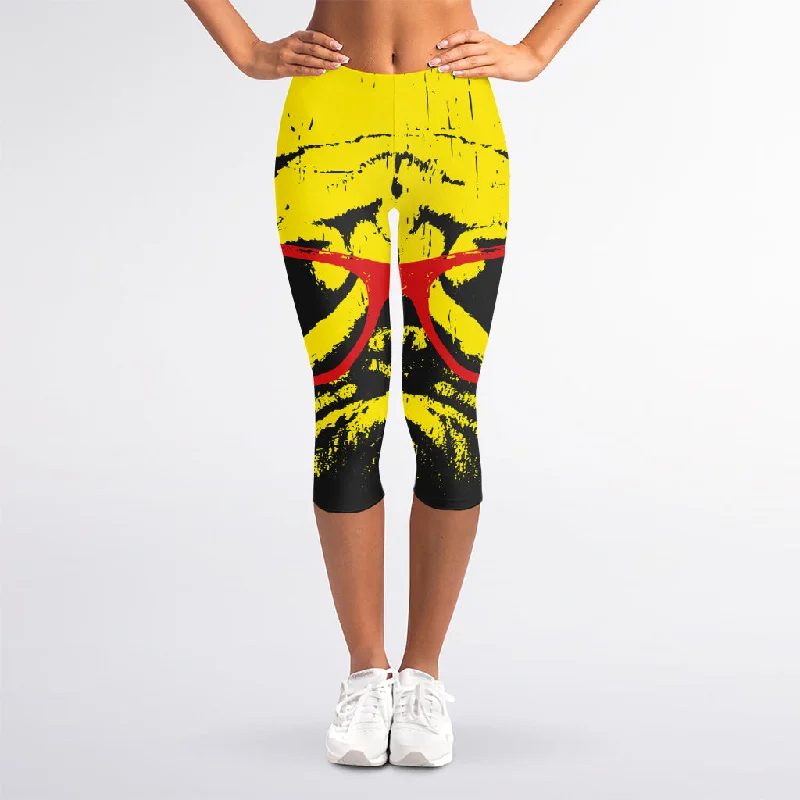 Pug With Glasses Portrait Print Women's Capri Leggings Comfortable Leggings with Pockets Pug With Glasses Portrait Print Women's Capri Leggings Comfortable Leggings with Pockets