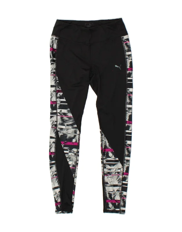 PUMA Womens Graphic Leggings UK 10 Small Black Colourblock Polyester Trendy High-Waist Tummy Control Leggings