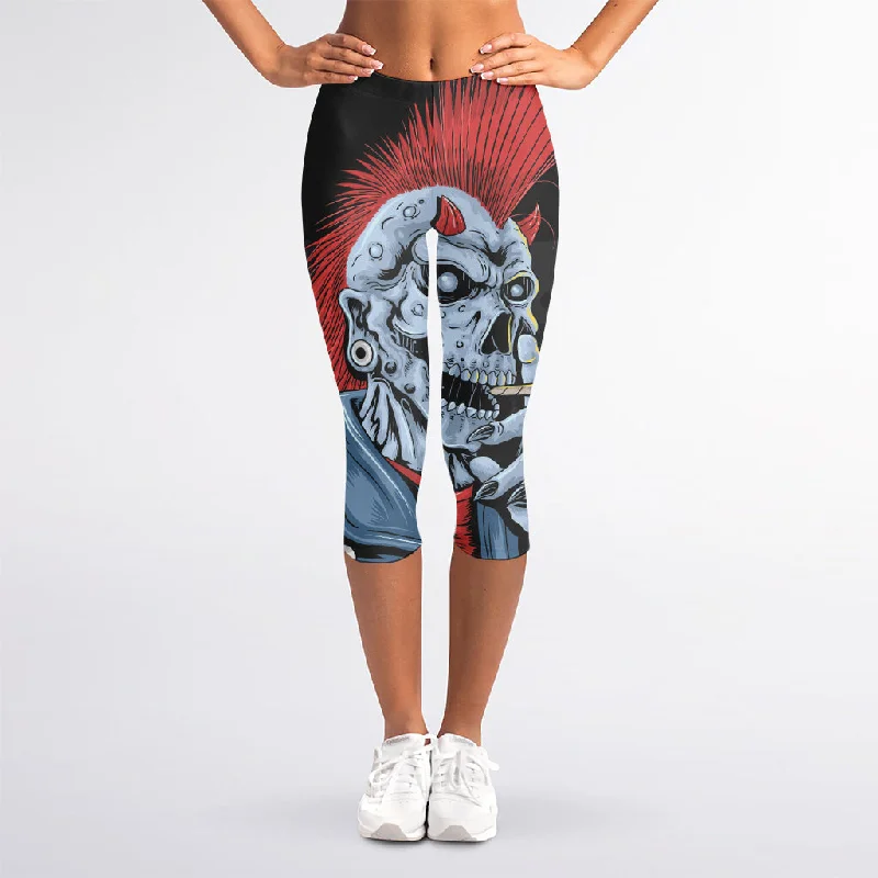 Punk Mohawk Devil Print Women's Capri Leggings Trendy Digital Print Leggings