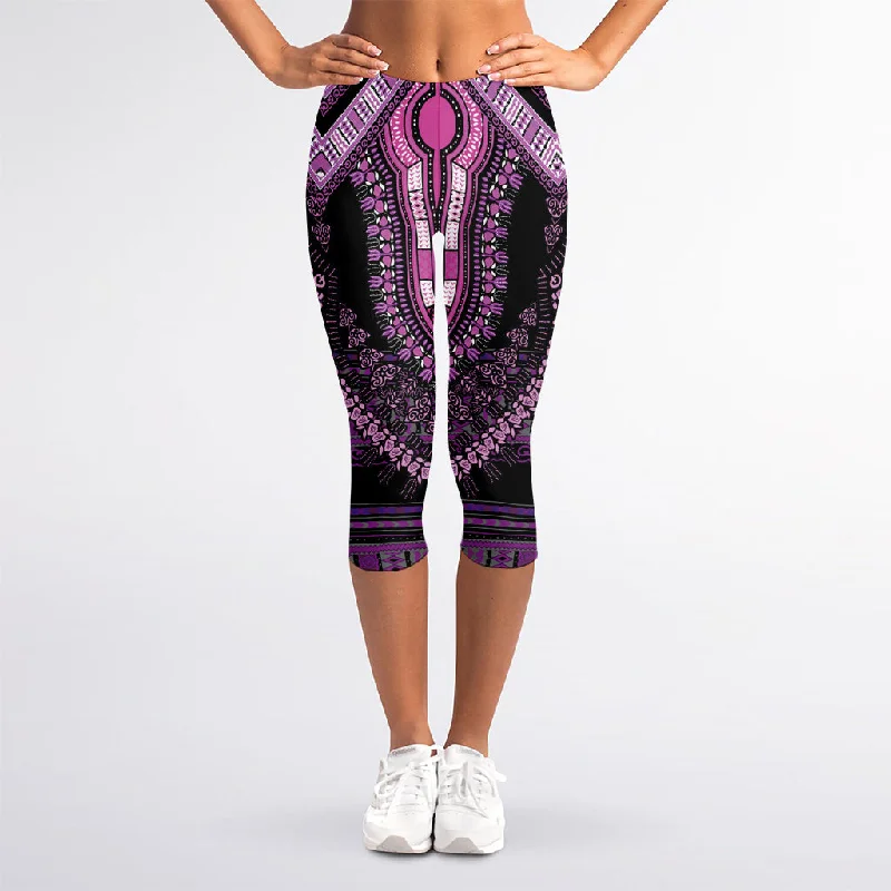 Purple And Black African Dashiki Print Women's Capri Leggings Stylish Sweat-Proof Leggings Purple And Black African Dashiki Print Women's Capri Leggings Stylish Sweat-Proof Leggings