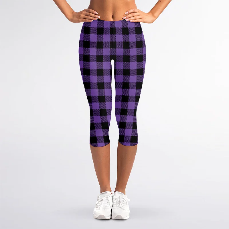 Purple And Black Buffalo Check Print Women's Capri Leggings Chic Smooth Fit Leggings Purple And Black Buffalo Check Print Women's Capri Leggings Chic Smooth Fit Leggings