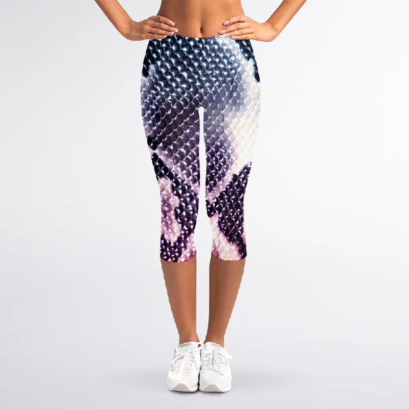 Purple And Blue Snakeskin Print Women's Capri Leggings Cozy Full-Length Workout Leggings Purple And Blue Snakeskin Print Women's Capri Leggings Cozy Full-Length Workout Leggings