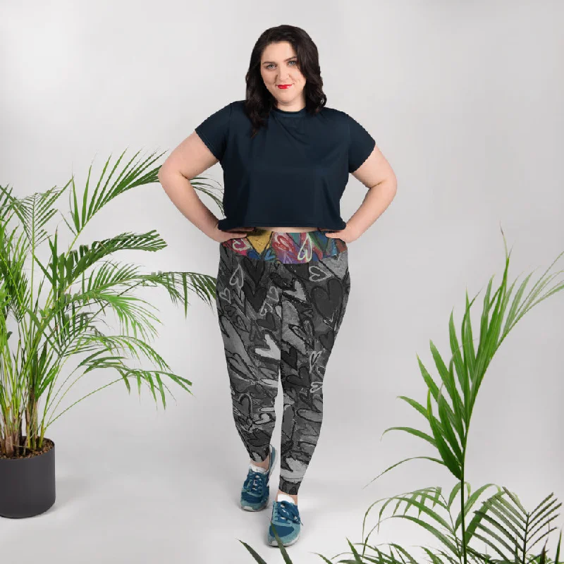 All-Over Print Plus Size Leggings "Hearts" Trendy Fitness Leggings