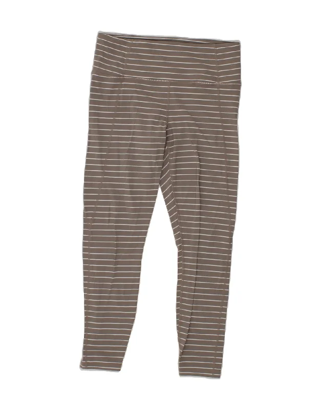 ATHLETA Womens Leggings UK 14 Medium  Beige Striped Nylon Trendy Faux Suede Leggings